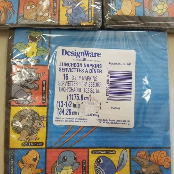 Vintage Pokemon Pikachu Party Napkins DesignWare 16 COUNT. New 3-ply LOT OF 3. - Picture 4 of 6